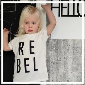 Kids Trendy Letter Print T-shirt Rebel Short Sleeve White Tee 3T Graphic Top